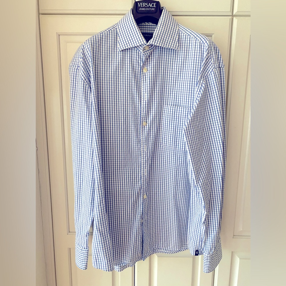 GANT Cutaway Collar 100% Baumwolle Cotton Men's Check Shirts Cobalt Blue